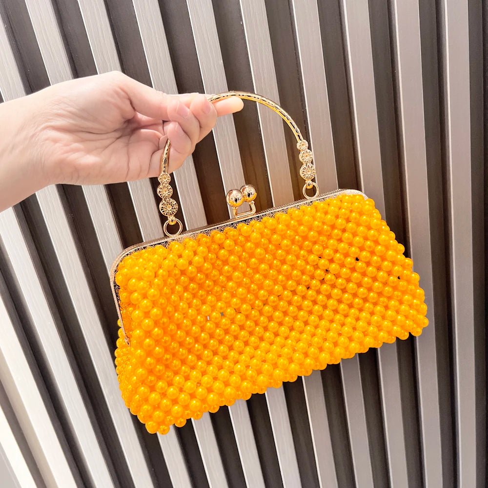 Women's Pearl Embellished ABS Frame Clutch Bag – Evening & Wedding, 6 Colors - TRYSHOPPY