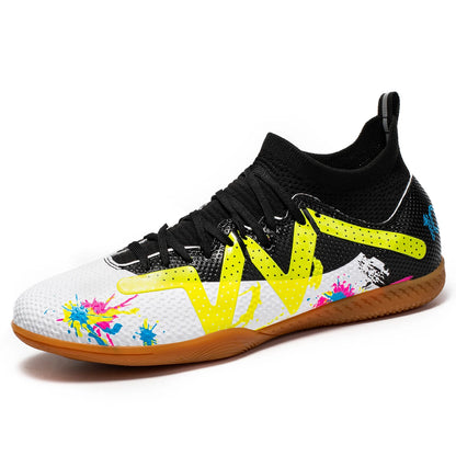 High-top Indoor Flat Soccer Shoes for Five-a-Side Training, Suitable for Both Men and Women, Featuring a Non-Slip Design.