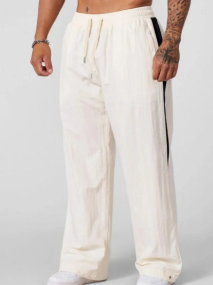 Men's Casual Pants Daily Wear Solid Summer Full Length Soft Linen Pants Mid Waist Pocket Drawstring Trousers Streetwear Bottoms
