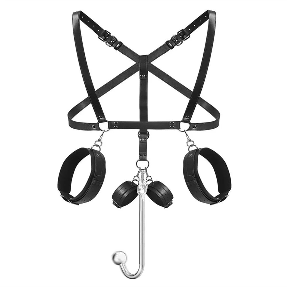 Erotic Toys Kits Adjustable Bondage Reverse Handcuffs Metal Anal Hook Binding Belt Sets Sex Toy For Couples BDSM Adult Toys