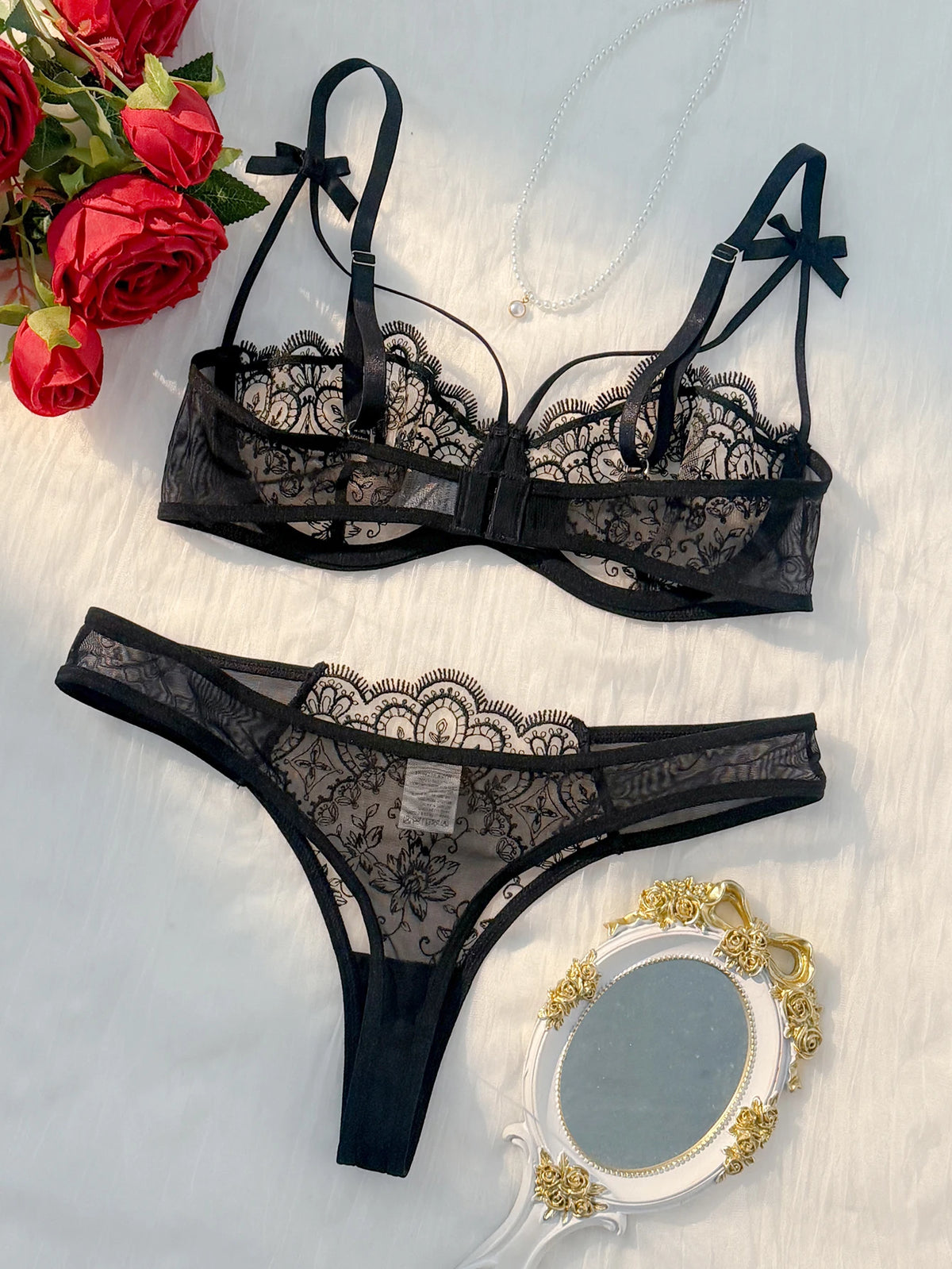 Black Bow Two-Piece Lingerie Set