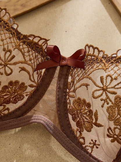 Women's Sheer Floral Embroidered Lingerie Set