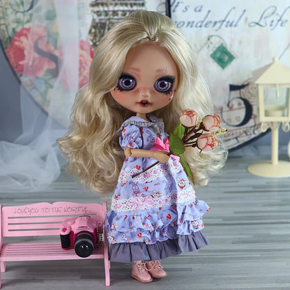 ICY DBS Blyth 1/6 Doll Hand Painted Set Tan Skin Long Eyelash Sleeping Doll Set SD