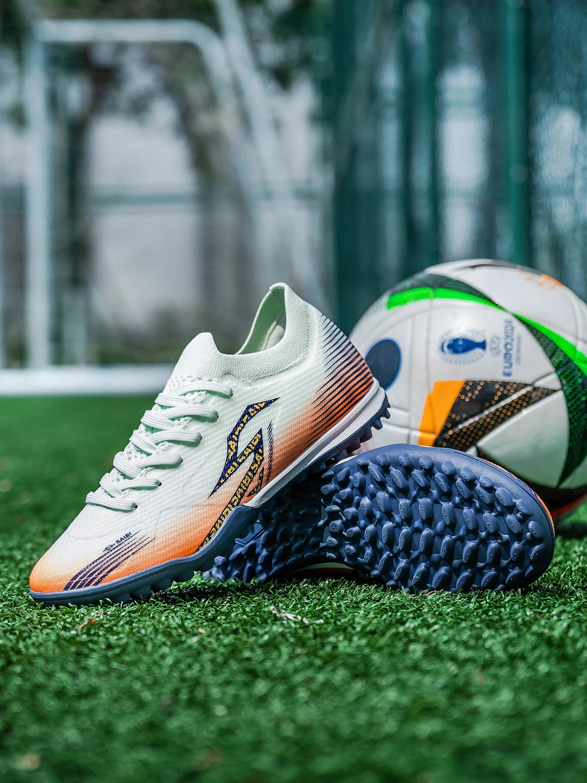 Men TF Turf Soccer Shoes Breathable PU Upper Anti‑Slip Rubber Outsole Light Footwear For Artificial Grass Training