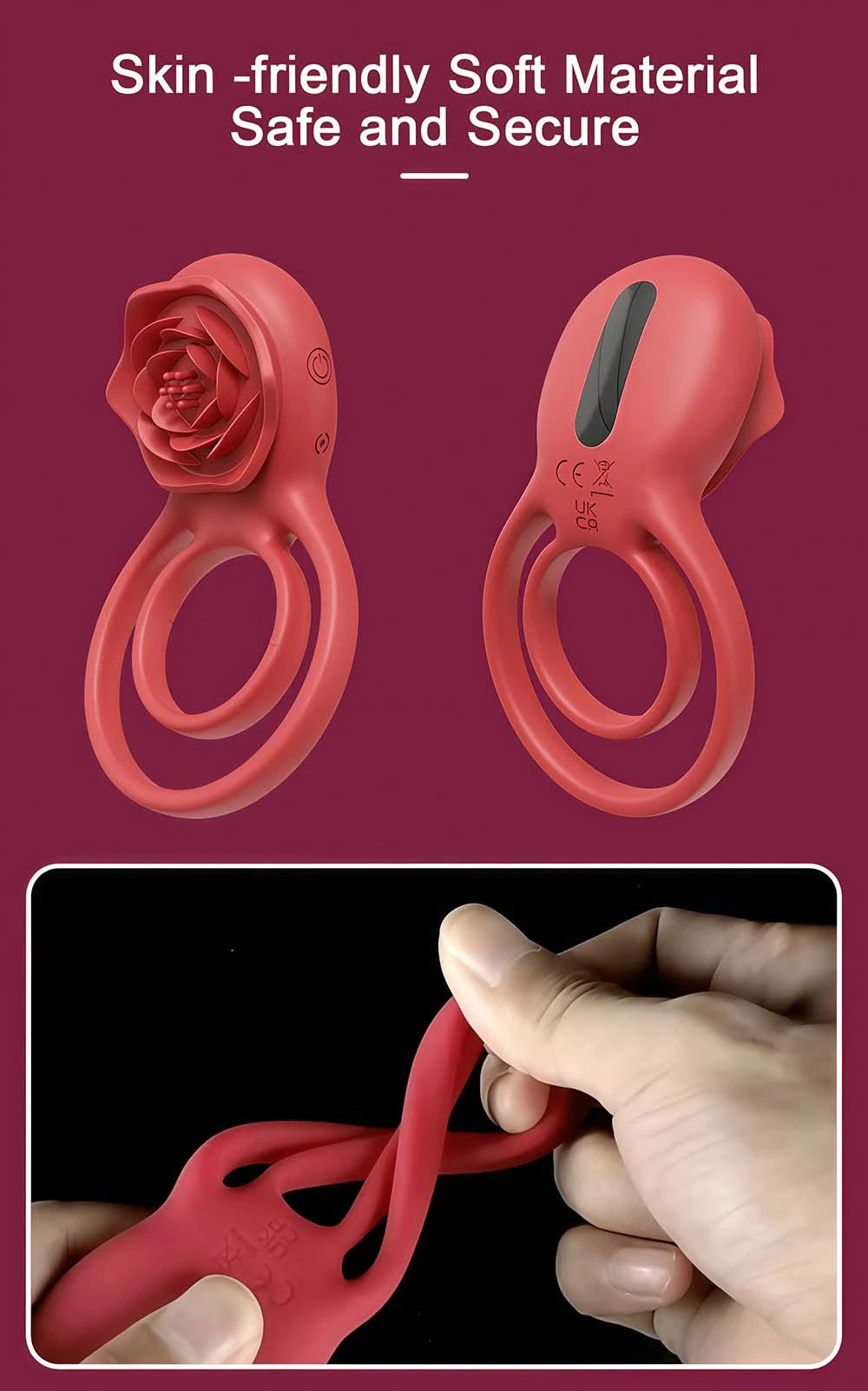 Penis Ring Vibrator 7 Modes Cockring Sexual Stimulation Long Lasting Stronger Male Rose Sex Toys for Couple Pleasure Adult Toys