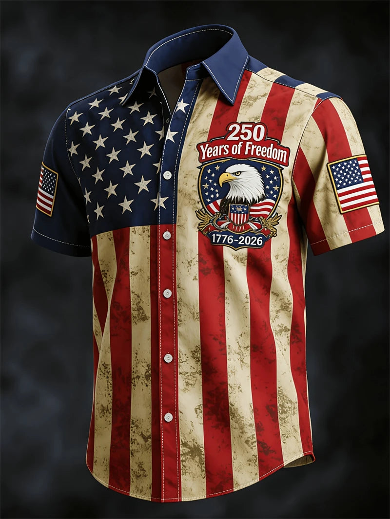 America 250th Anniversary Short Sleeve Shirt For Men USA Flag  Graphic Patriotic Shirt American Independence Day Button Shirts