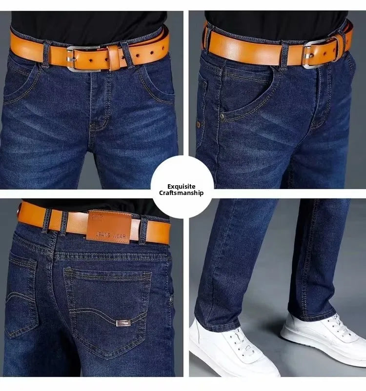 Slim Fit Casual Straight Leg Jeans Men's Lightweight Stretchy Loose Fit Classic Style Youthful Fashion Spring Summer