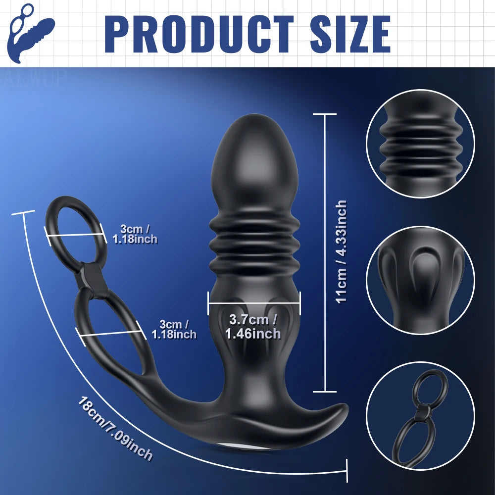 Prostate Massager Anal Vibrator Thrusting Vibrating 9 Modes with Cock Ring APP Remote Control Anal Plug Anal Sex Toys for Men