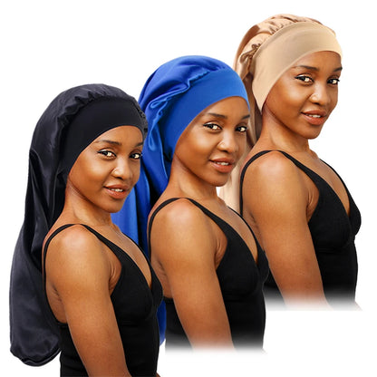 New Long Satin Bonnet Sleep Cap Women Silky Sleeping Cap With Wide Elastic Band Hair Care Turban Braids Curly Hair Natural Hair
