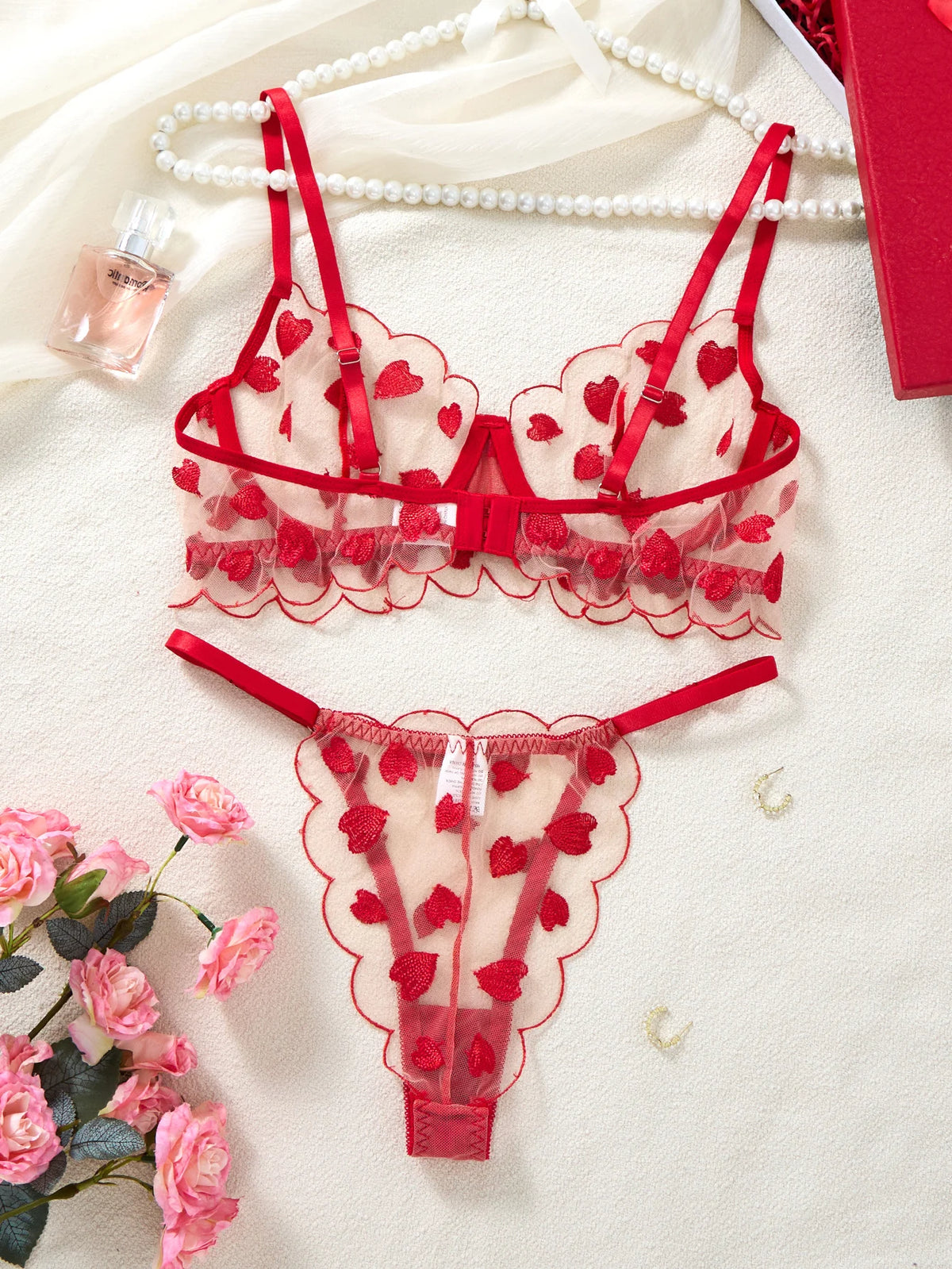 Red Heart Embroidered Lace Underwear