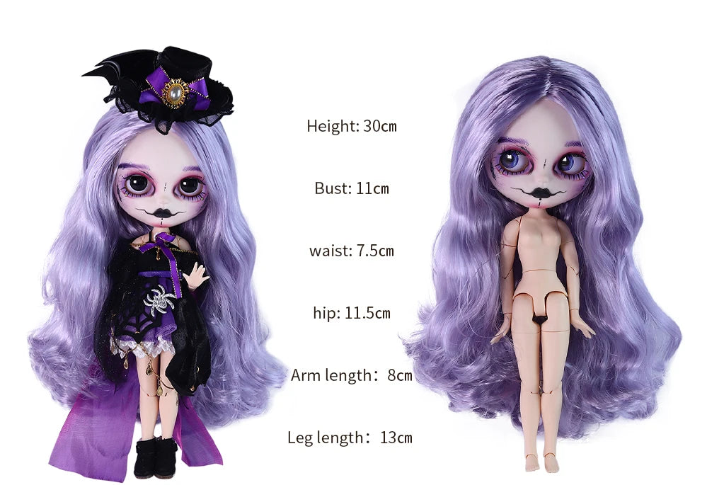 ICY DBS Blyth 1/6 doll hand painted makeup theme set skull face shell sleepy eyes long eyelashes bjd doll complete set sd