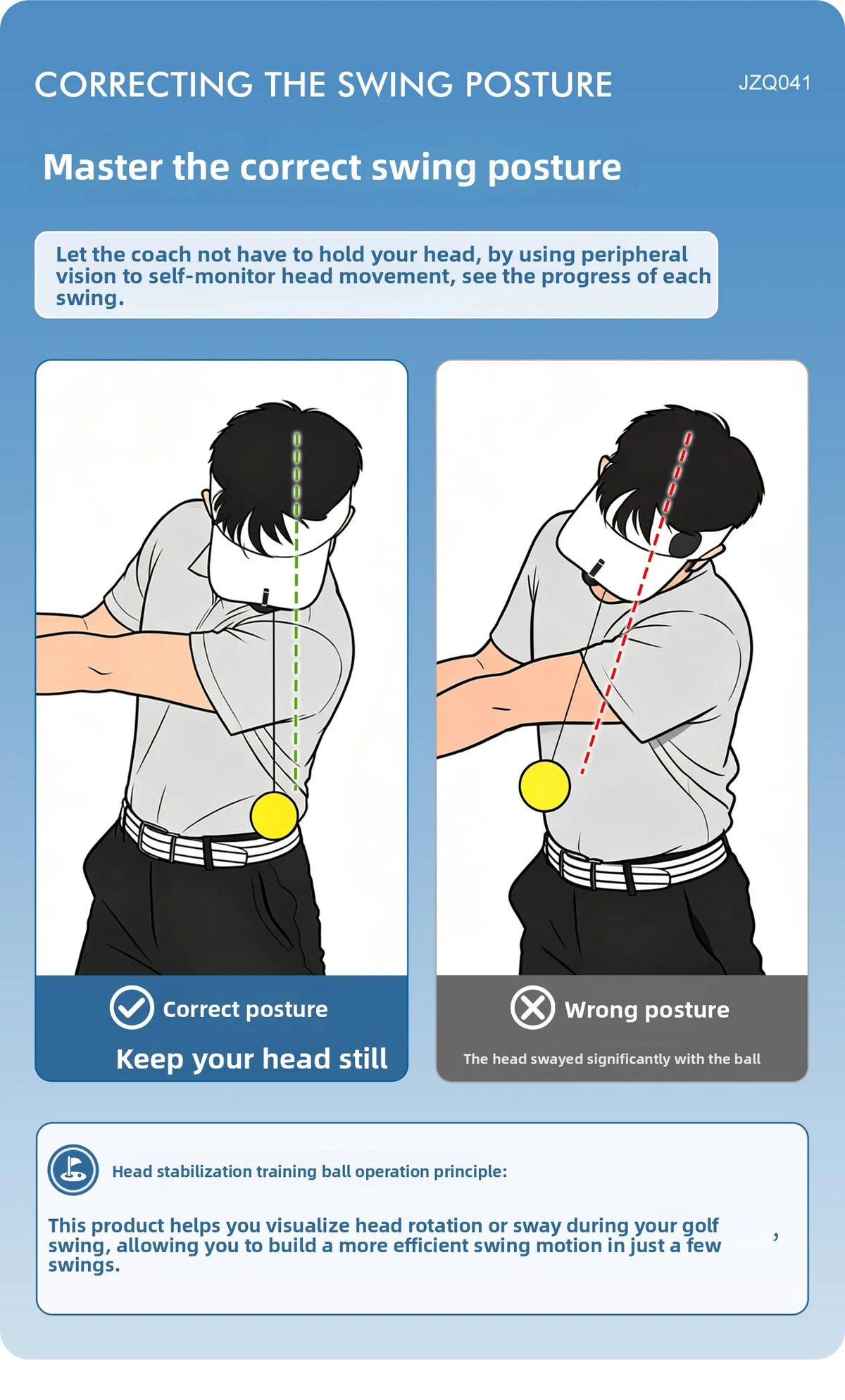 PGM Golf Head Training Ball Stability Improves Hitting Accuracy and Prevents Lateral Movement. Beginner's Trainer JZQ041