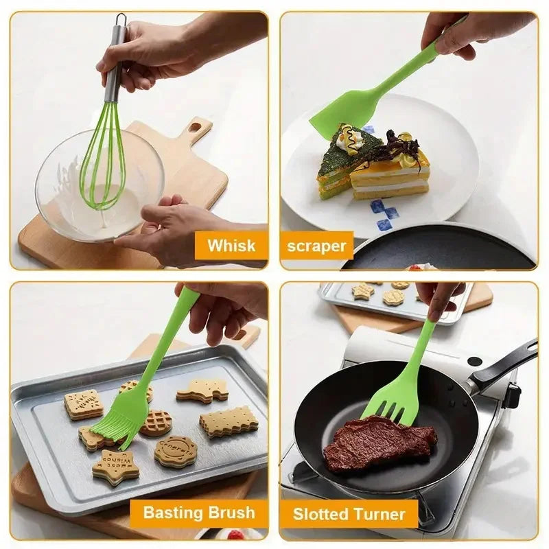 5pcs Colorful Silicone Kitchen Utensil Set Large Scraper Small Scraper Mixer Oil Brush Long Spatula Color Baking Kitchen Tools