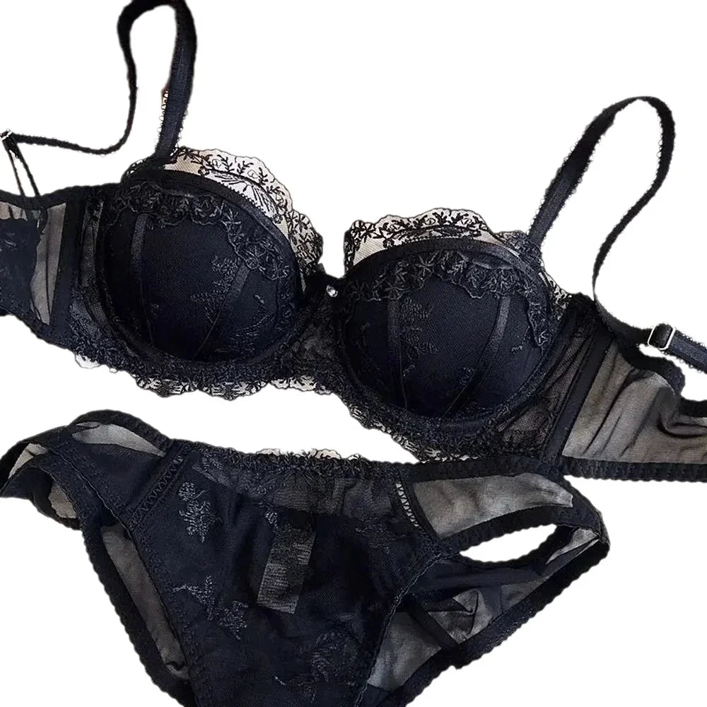 Women's Embroidered Lace Support Bra Set