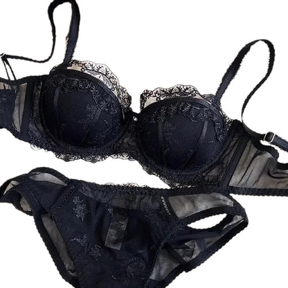 Women's Embroidered Lace Support Bra Set