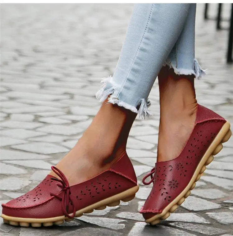 Women's Leather Ballet Flats — Hollow Slip-On Ballerina Shoes