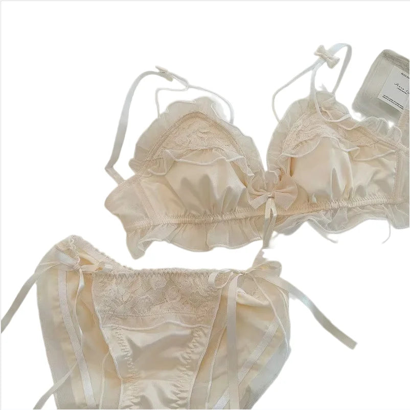 Women's Lace Bow Wireless Bra Set