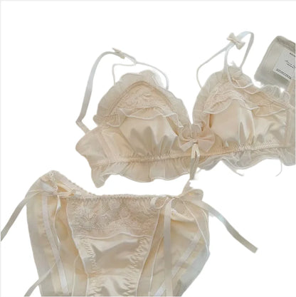 Women's Lace Bow Wireless Bra Set