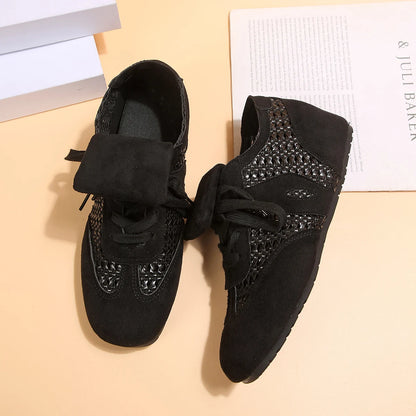 Women'sVintage Layered Hollow Breathable Soft-Soled German Training Shoes,Flat Lace-Up Sports Casual Shoes,Adidas-Style Sneakers