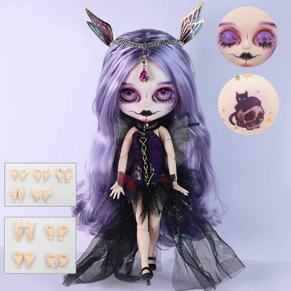ICY DBS Blyth 1/6 doll hand painted makeup theme set skull face shell sleepy eyes long eyelashes bjd doll complete set sd