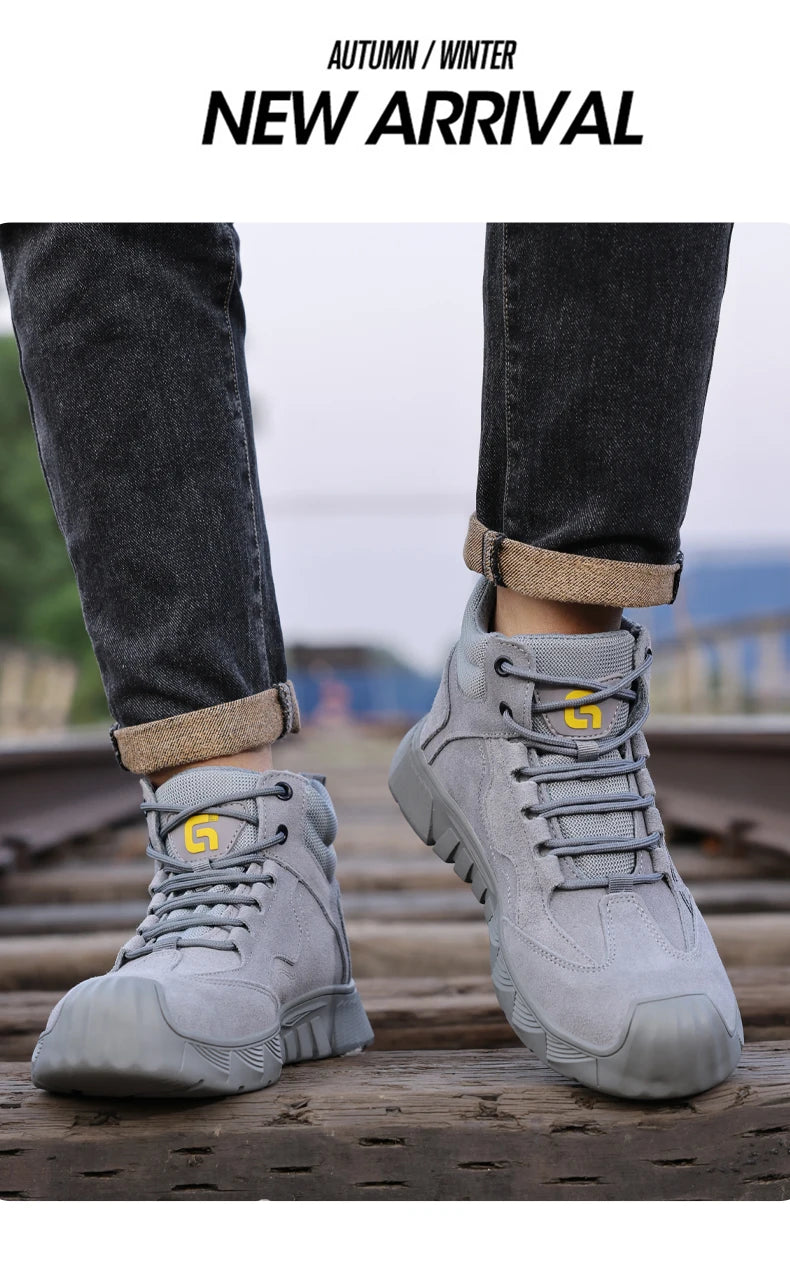 GUYISA Men's Anti-Shock and Anti-Penetration Work Shoes with Rubber Soles