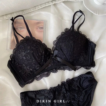 Women's Embroidered Lace Wireless Bra Set