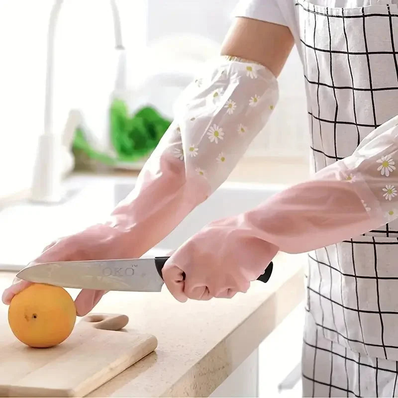 1 Pair Durable Waterproof PVC Cleaning Gloves Non-Slip Dishwashing Gloves for Kitchen Household Laundry Gloves Multipurpose