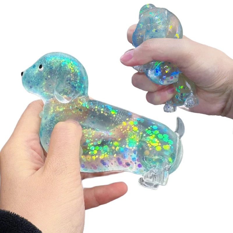 Sparkling Powder Sausage Dog Fidget Squishes Pinch Soft Maltose Texture Stress Relieving Toy Cute Puppy Slow Rising Squishy Toys