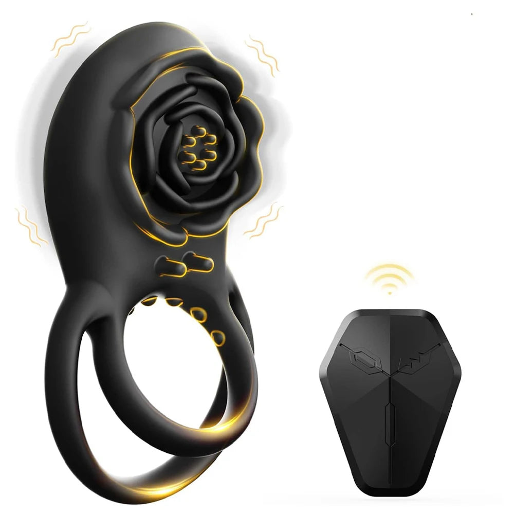 Vibrating Cock Ring Adult Sex Toys for Men, Silicone Penis Ring with Rose Clitoral Remote Control Vibrator Couples Sex Toys