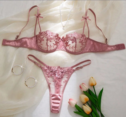Women's Embroidered Lace Bra & Panty Set