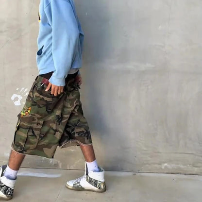 Y2K Camo Paint Baggy Cargo Shorts