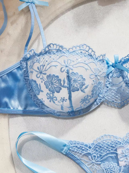 Women's Satin Floral Embroidered Lingerie Set