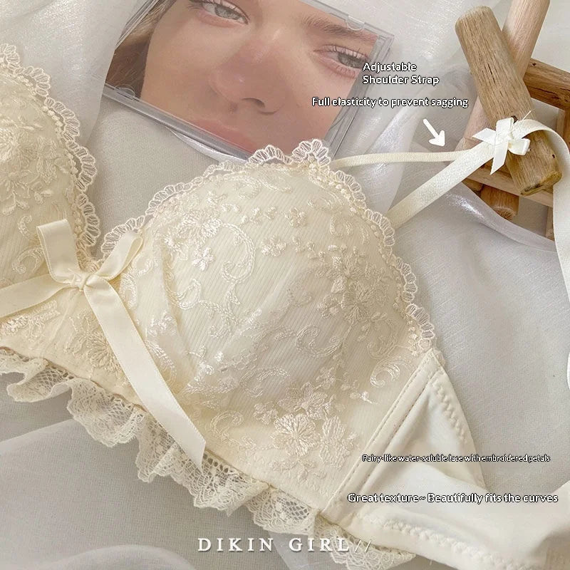 Women's Embroidered Lace Wireless Bra Set