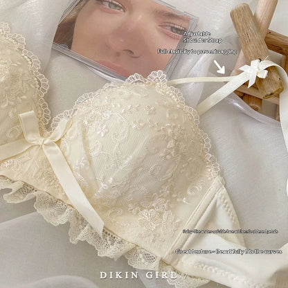 Women's Embroidered Lace Wireless Bra Set