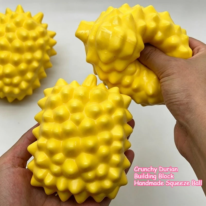 Crunchy Durian Building Block Handmade Squeeze Ball Fruits Stress Ball Popping Sound Squishy Toy Decompression Fidget Vent Toy