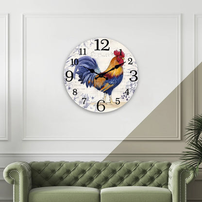 Fashionable Rooster Pattern Wooden Wall Clock for Living Room, Bedroom, Kitchen, Home Decoration, Silent Quartz Clock, Holiday Gift, 10 Inches, 12 Inches (No Battery)