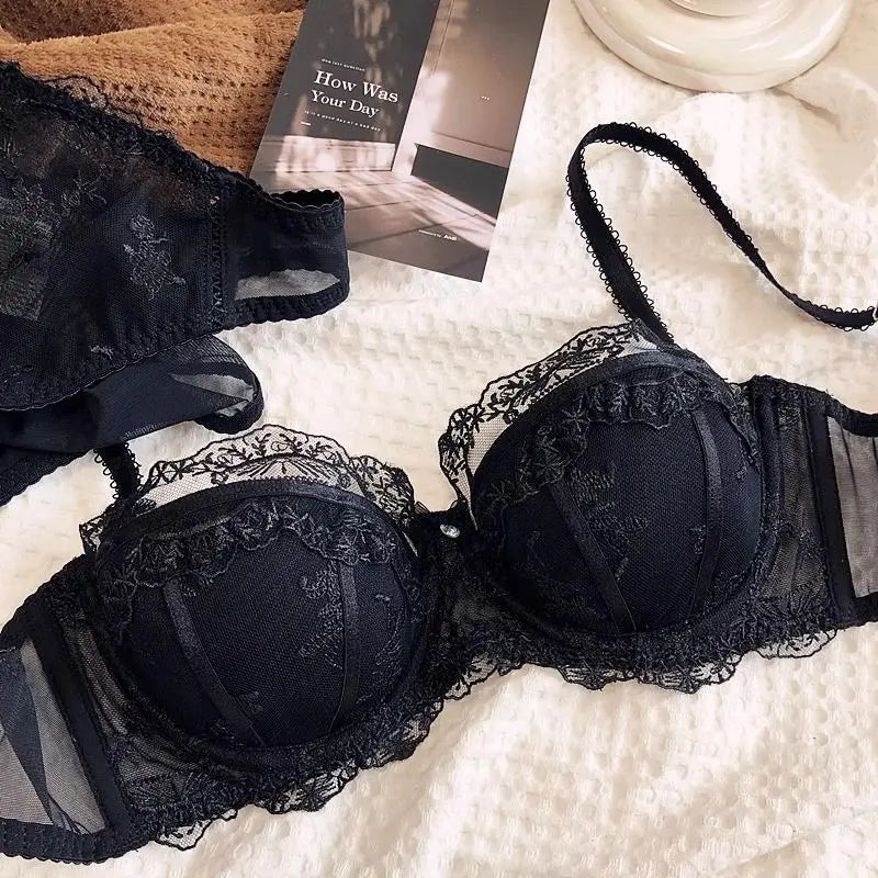 Women's Embroidered Lace Support Bra Set