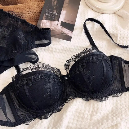 Women's Embroidered Lace Support Bra Set