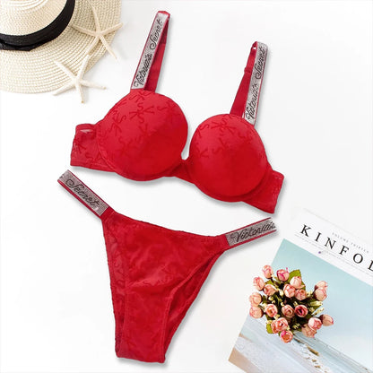Women's Heart-Pattern Lace Bralette Set