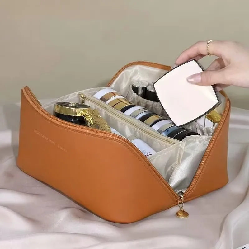 HOMEFISH Luxury Zipper Cosmetic Storage Case, Portable Travel Makeup Organizer Toiletry Bag for Women