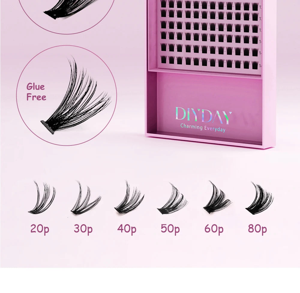DIYDAY 20P/30P/40P/50P/60P/80P Lash Extension Cluster DIY Glue-free False Lash Clusters home DIY beauty tool eyelash