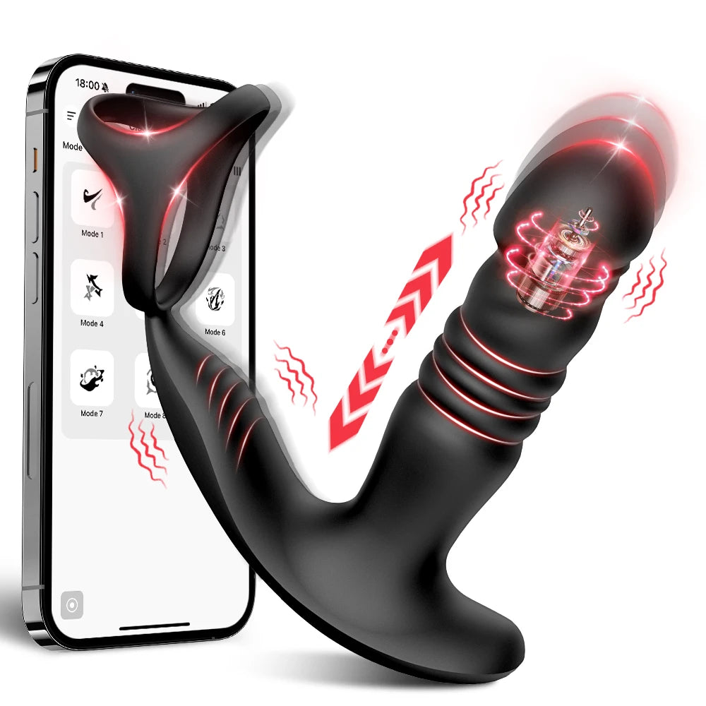 Thrusting Prostate Massager Anal Dildo Vibrator for Men, 6-in-1 Vibrating Male Anal Toys with Silicone Cock Ring Adult Sex Toys