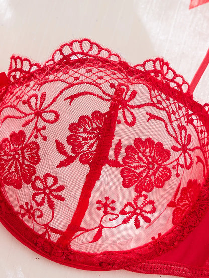 Women's Satin Floral Embroidered Lingerie Set