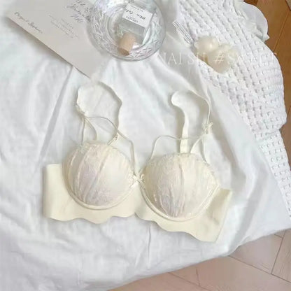 Japanese Pure Desire Wind Sexy Bra Set Small Breasts Gathered Underwear Without Steel Ring French Lace Bra Set