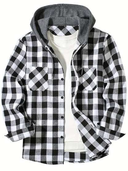 Men's Plaid Hooded Casual Shirt