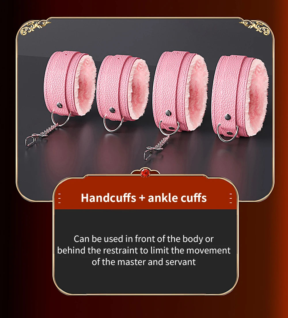 Bdsm Bondage Set Restraint Adult Game Handcuff Neck Collar Wrist Mouth Gag Strap Fetish SM Sex Toys for Woman Couples Product