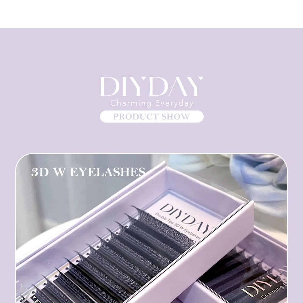 DIYDAY W-Shape Eyelash Extension 3d 4d 5d 6d 7d 8d W Lashes Natural Soft Premade Fan Bloom Effect Eye Lashes for Beauty Makeup