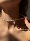 Design Exaggerated Baroque Transparent Crystal Chain With Sexy Zircon Cross Pendant Necklace For Women Wedding Praty Gift