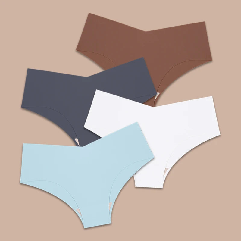 FINETOO 4pcs Seamless Ultra-thin Underwear Women's Panties Sexy V-Waist Breathable Briefs Female Silk Stretch Invisible Lingerie