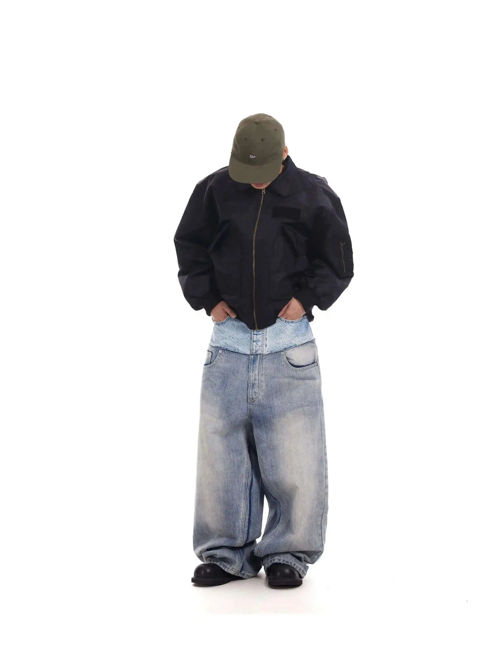 PFNW Niche Colorblock Patchwork Wide Leg Blue Jeans Men's Spring 2025 New Straight Double Waist Design Denim Trousers 28W6048